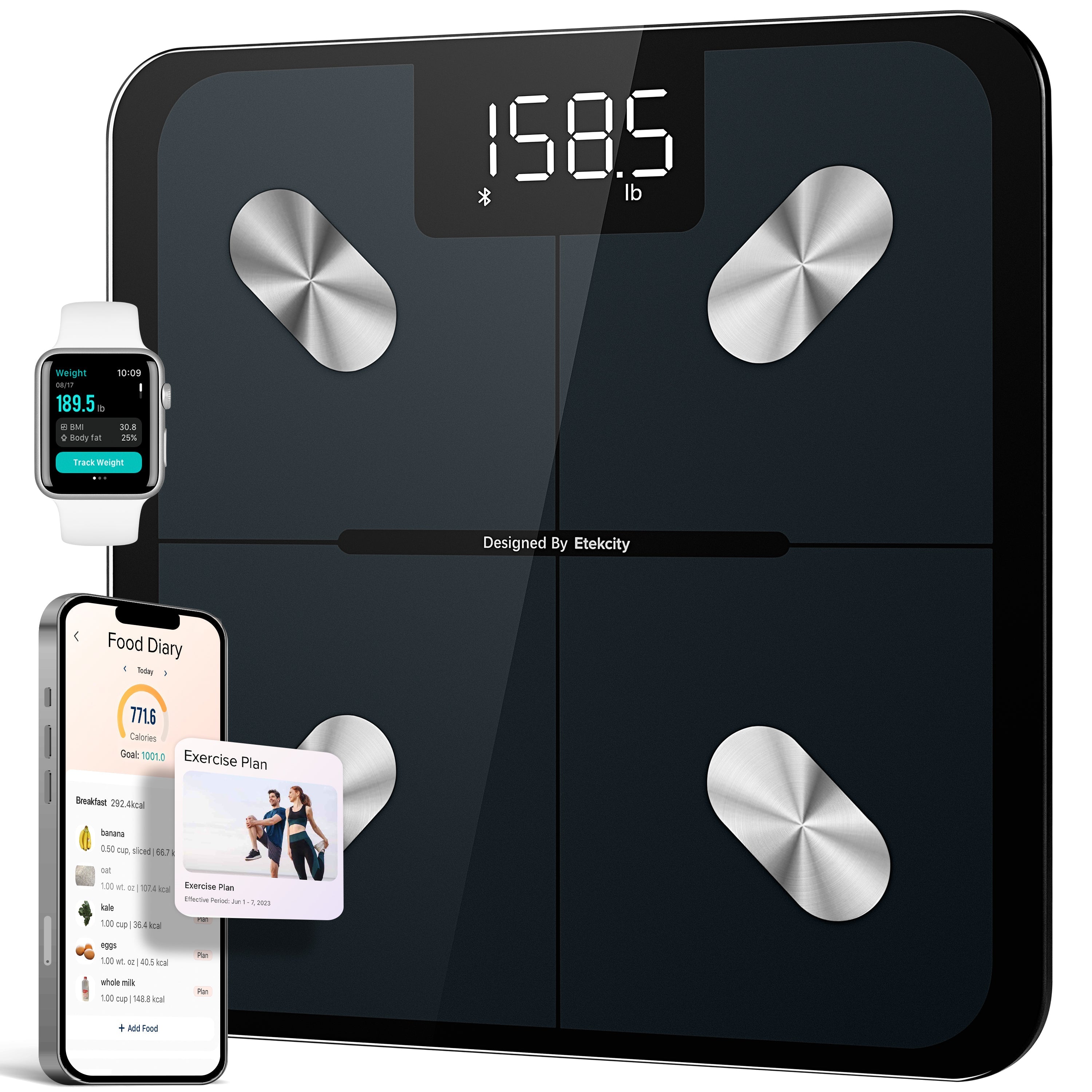 Jade Yoga Voyager Mat - Black & Etekcity Scale for Body Weight and Fat Percentage - Black Bundle