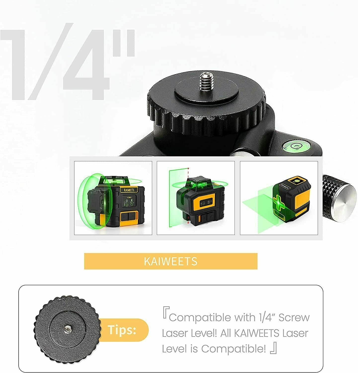 KT200P Laser Tripod 360 Rotating Turning Pivoting Base for 1/4 inch Laser Level