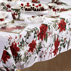 100% Cotton Ashdene Poinsettia Festive Christmas Holiday Tablecloth 150 x 300 cm