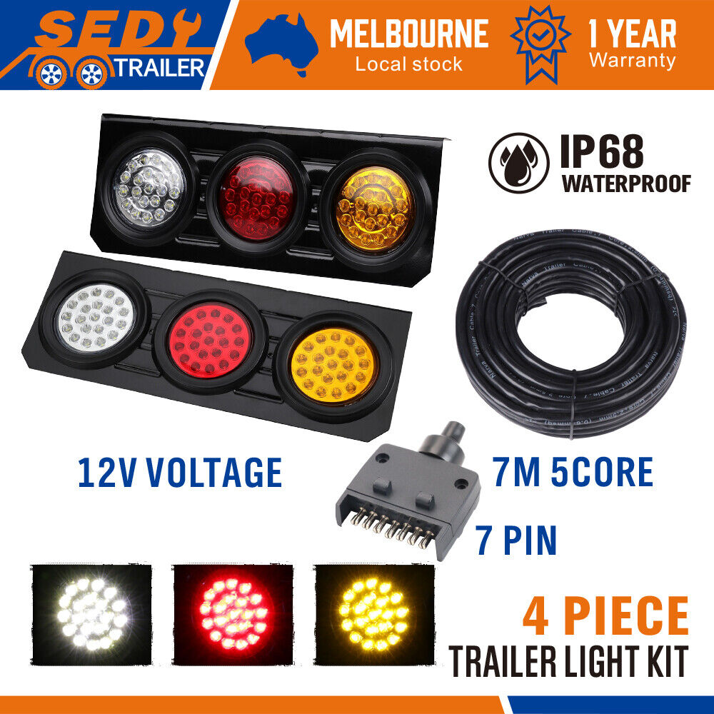 63 LED Trailer Tail Light Kit Pair Plug 7m 5 Core Wire 7 Pin Flat Plug Ute Set