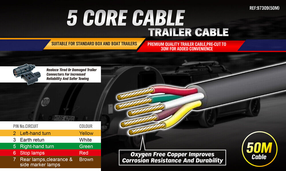 30M x 5 Core Wire Cable Trailer Cable Automotive Boat Caravan Truck Coil V90 PVC