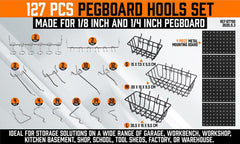 127Pc Pegboard Hooks Set Storage Baskets Organizer Hanger Inc. 4 Small Peg Board