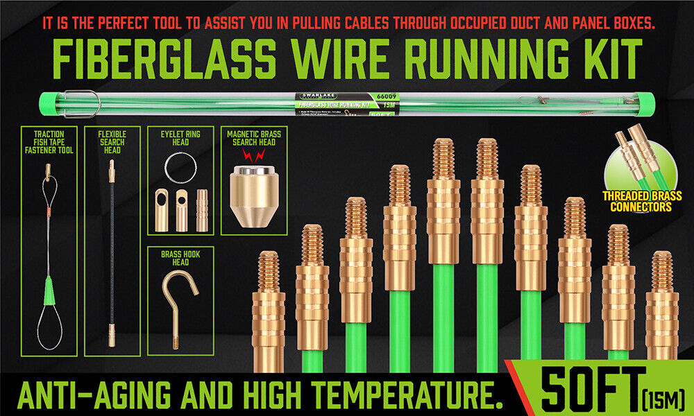 15m Fibreglass Push Pull Rods Cable Cavity Electrician Contractor Wire Running