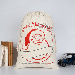 50x70cm Canvas Hessian Christmas Santa Sack Xmas Stocking Reindeer Kids Gift Bag, Cream - Special Delivery For