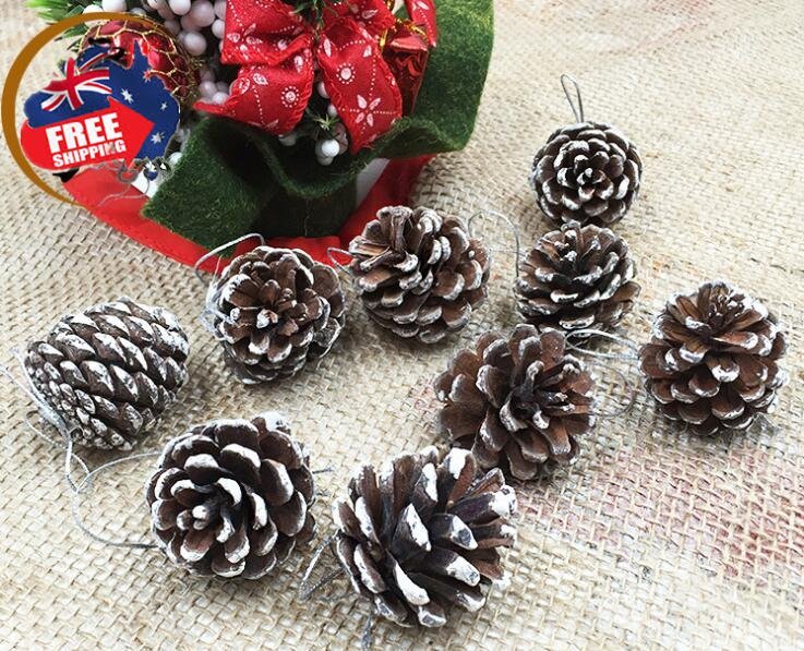 18 Christmas Natural Pine Cones Xmas Tree Hanging Home Decoration Ornament Gifts, 18x Natural w Snow Covered Pinecones