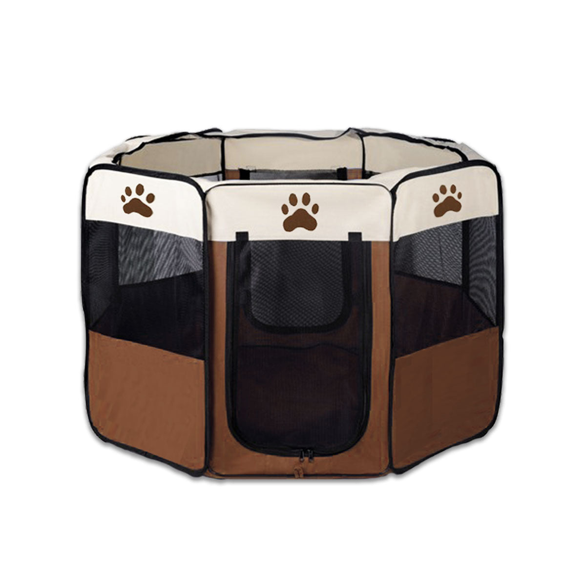 8 Panel Pet Dog Cat Crate Play Pen Bags Kennel Portable Tent Playpen Puppy Cage Medium Brown