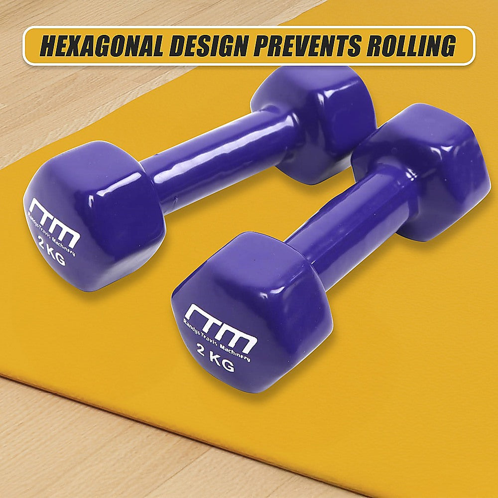 2kg Dumbbells Pair PVC Hand Weights Rubber Coated