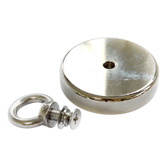 Round Neodymium Fishing Magnet with Countersunk Hole and Eyebolt, 500 LBS pull