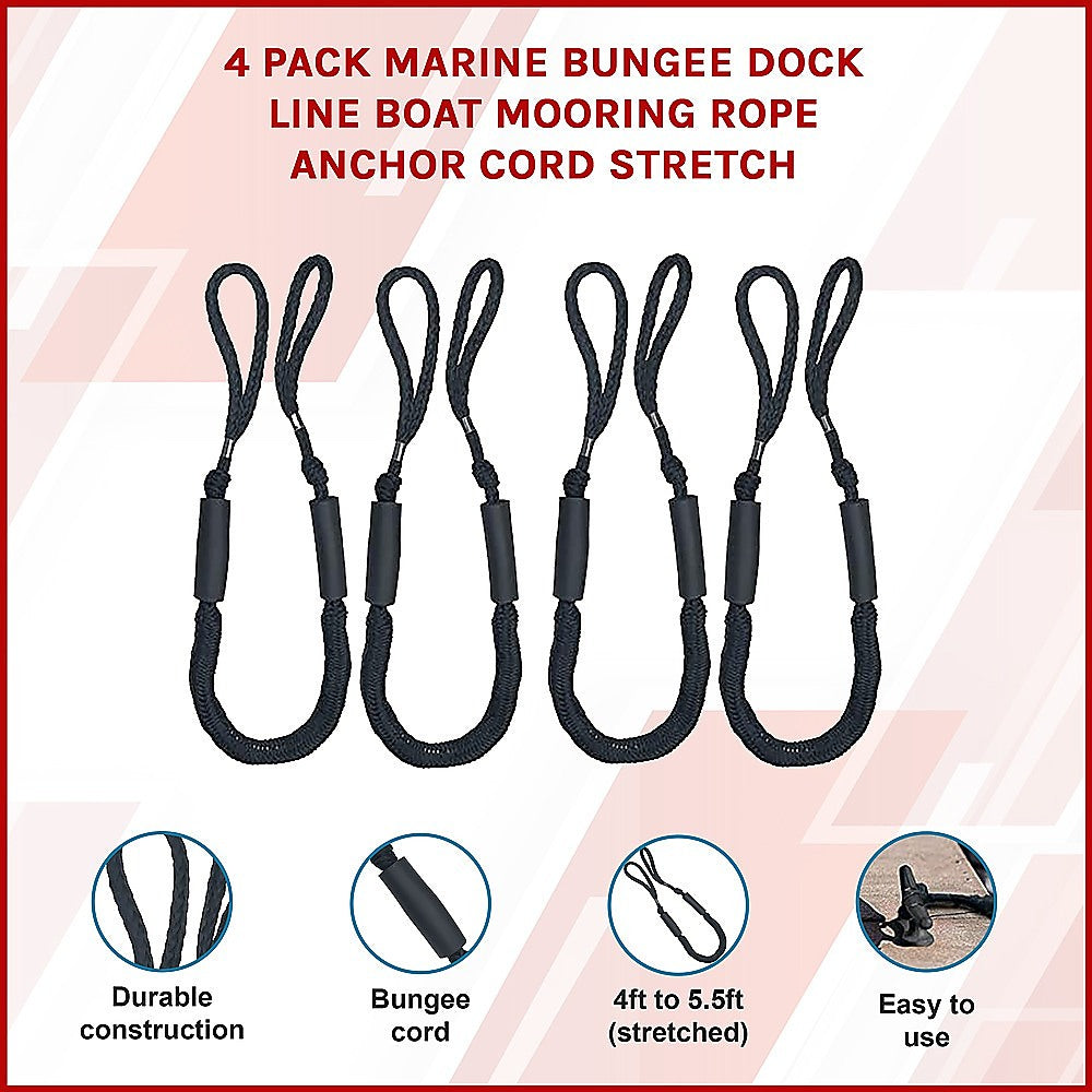 4 Pack Marine Bungee Dock Line Boat Mooring Rope Anchor Cord Stretch