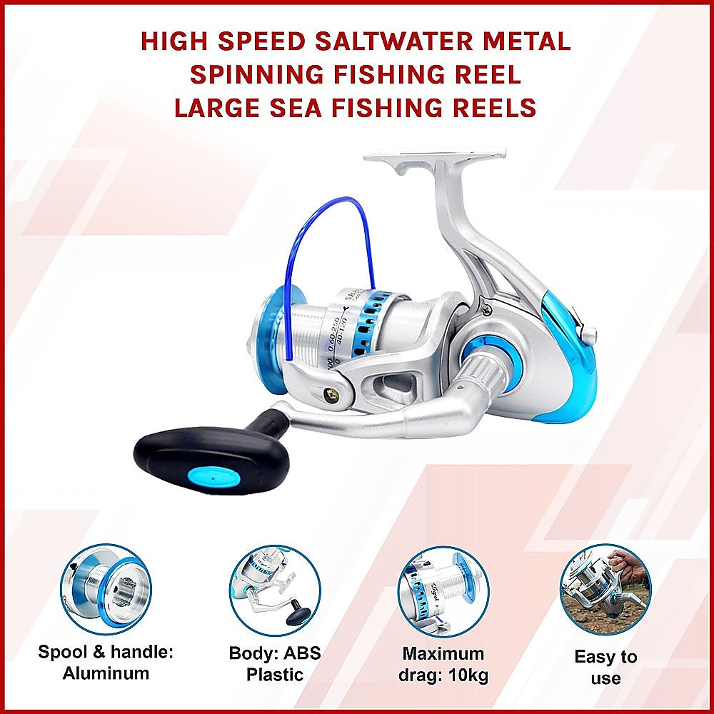 High Speed Saltwater Metal Spinning Fishing Reel Large Sea Fishing Reels