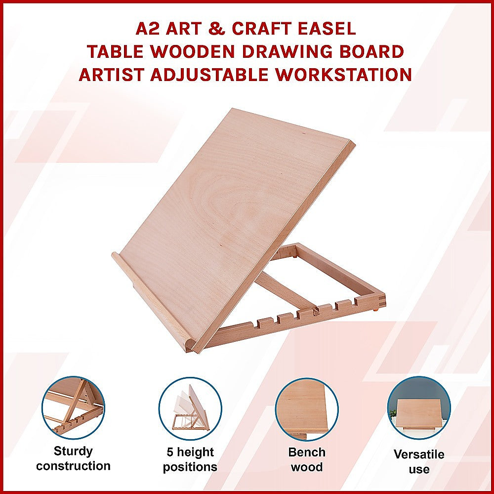 A2 Art & Craft Easel Table Wooden Drawing Board Artist Adjustable WorkStation