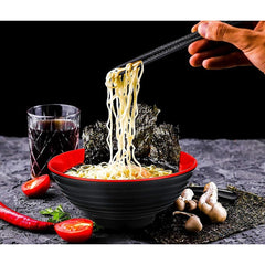 (12 Piece) Ramen Noodle Bowl with Spoon and Chopsticks Black Red