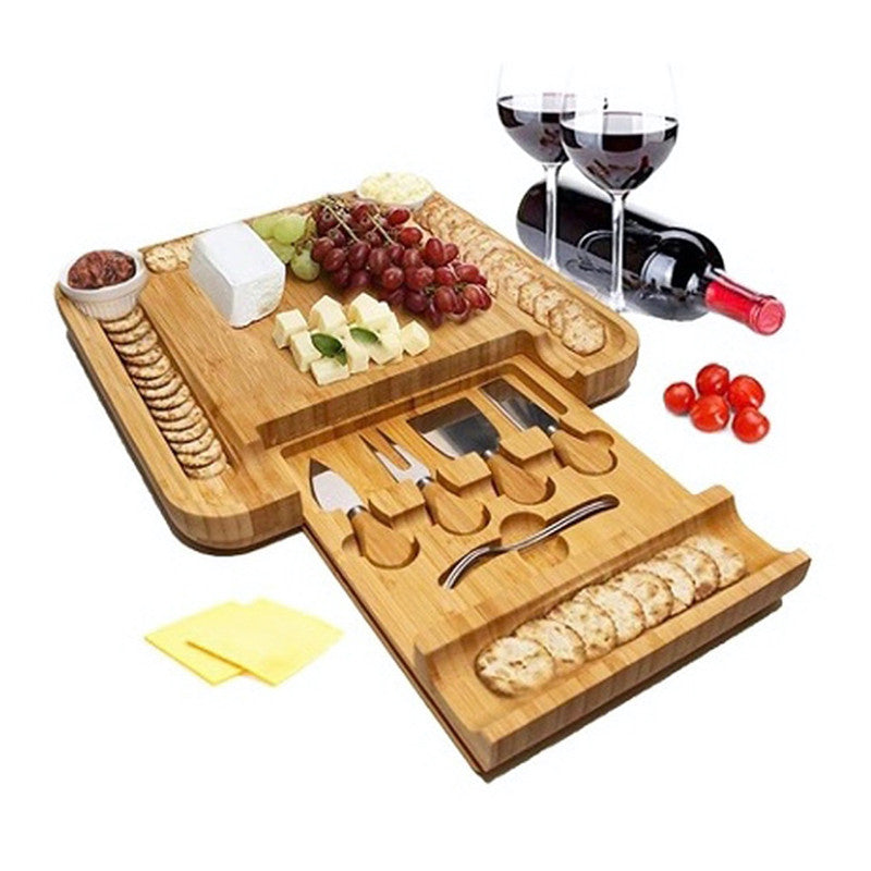 Bertha Bamboo Cheese Charcuterie Board and Knife Set 9 piece Square 34