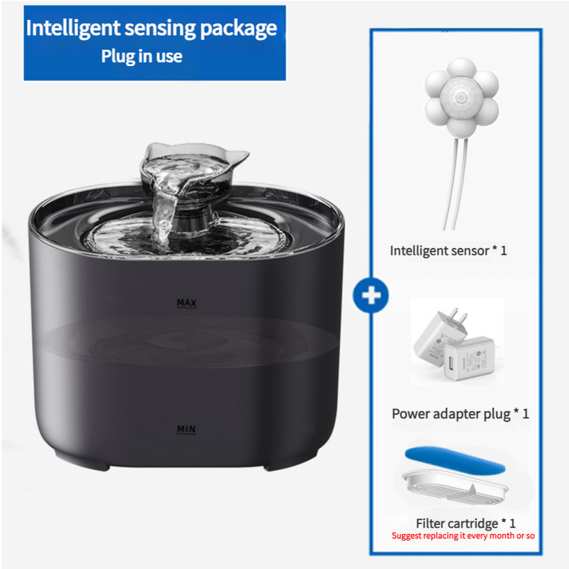 2.2L Intelligent Sensing Pet Water Fountain with Smart Sensor and Filter – Black Design