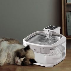 4.5L Dual-Flow Smart Pet Water Fountain with Stainless Steel Plate and Faucet – White Design