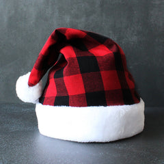 2 Pack Plaid Santa Hats for Adults, Buffalo Check Christmas Hats with White Fur Trim