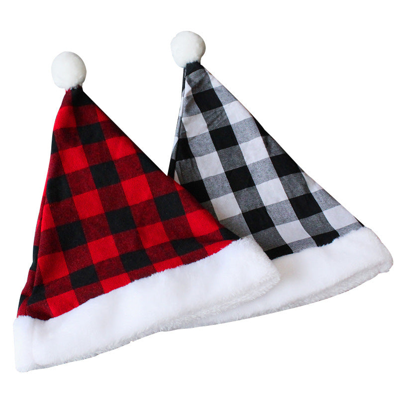 2 Pack Plaid Santa Hats for Adults, Buffalo Check Christmas Hats with White Fur Trim