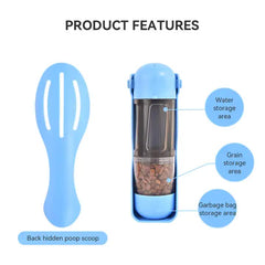 2-in-1 Portable Pet Water and Food Bottle - Leak-Proof Design with Water Lock and Easy Dispenser,300ml Water+200ml food feeder  Blue Colour