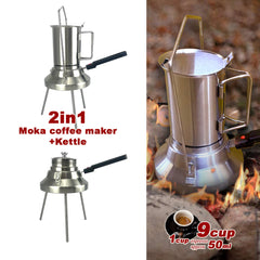 2 In 1 Camping Stainless Steel 9Cup Pot Moka Coffee Maker Italian Espresso Kettle 2024 NEW MODLE