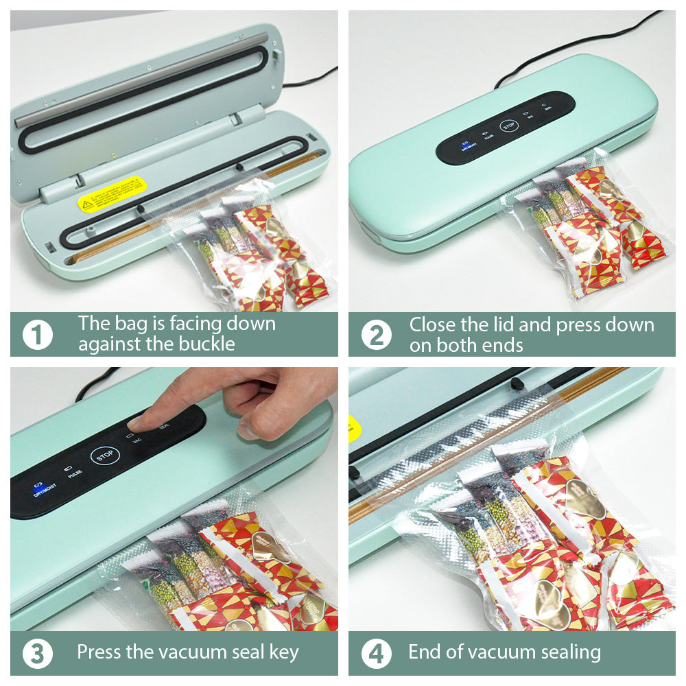 Vacuum Sealer Machine Portable Seal Fresh Food Storage Suction Multi Function Dry Wet Food Preservation Saver with 40 Seal Bags One Touch Automatic Sealing