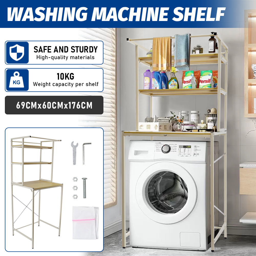 Heavy Duty Metal 3-Tier Over Washing Machine Storage Rack Shelf Strong Bearing Organizer Stand for Front Load Washing Machine Dryer Space Saving