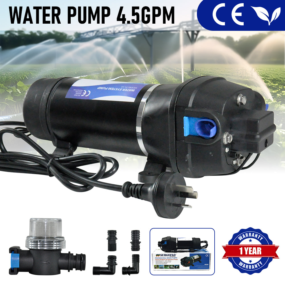 230V High Pressure Water Pump Diaphragm Self Priming 40PSI 4.5GPM 17L Per min for Agricultural Irrigation Cooling Water Circulation Liquid Transfer