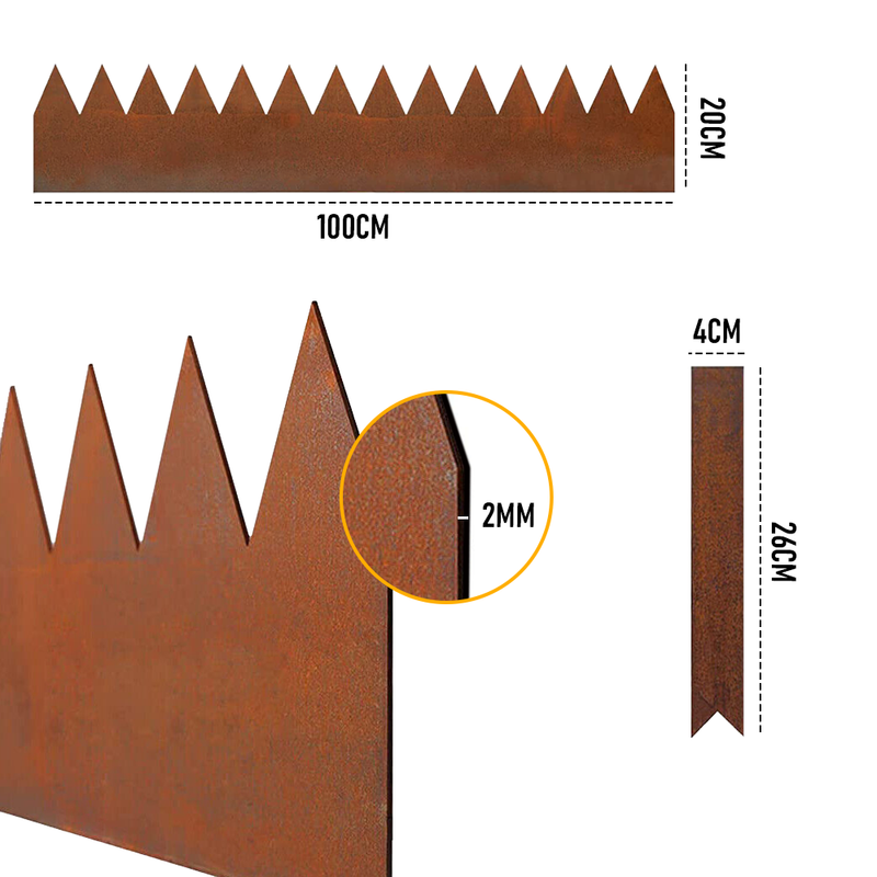 6M Pre-Rusted Cor-Ten Steel Landscape Edging Metal Strips Edging Border Garden Divider No-Dig Hammer Patina Bendable with 7 Connecting Clips