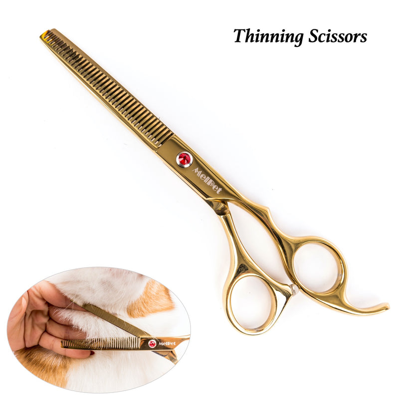 Dog Grooming Scissors Gold Set Safety Round Blunt Tip Grooming Tools Professional Curved Thinning Straight Scissors with Comb,Grooming Shears for Dogs and Cats.