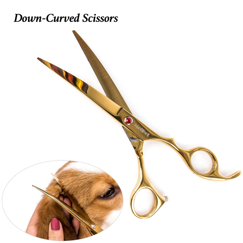 Dog Grooming Scissors Gold Set Safety Round Blunt Tip Grooming Tools Professional Curved Thinning Straight Scissors with Comb,Grooming Shears for Dogs and Cats.