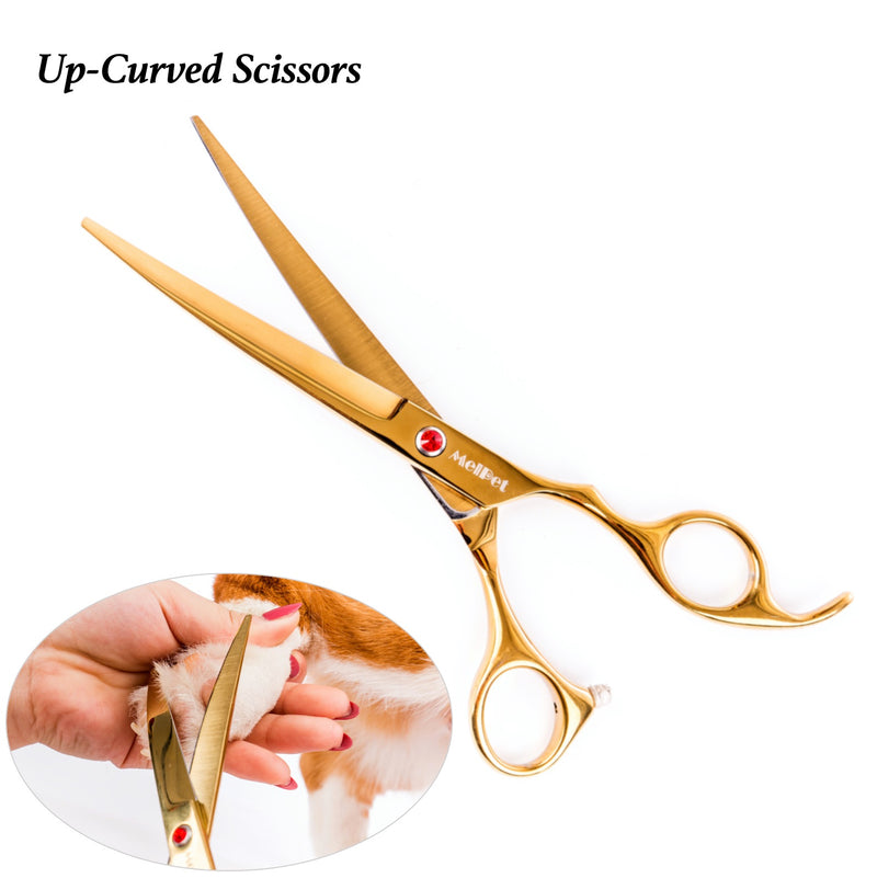 Dog Grooming Scissors Gold Set Safety Round Blunt Tip Grooming Tools Professional Curved Thinning Straight Scissors with Comb,Grooming Shears for Dogs and Cats.