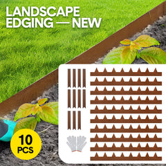 10 Pack Steel Landscape Lawn Edging 101.5cm Strips with Spikes Pre Rusted Edging Garden Divider 2.5cm Depth Patina Bendable Border with 11 Connecting Clips