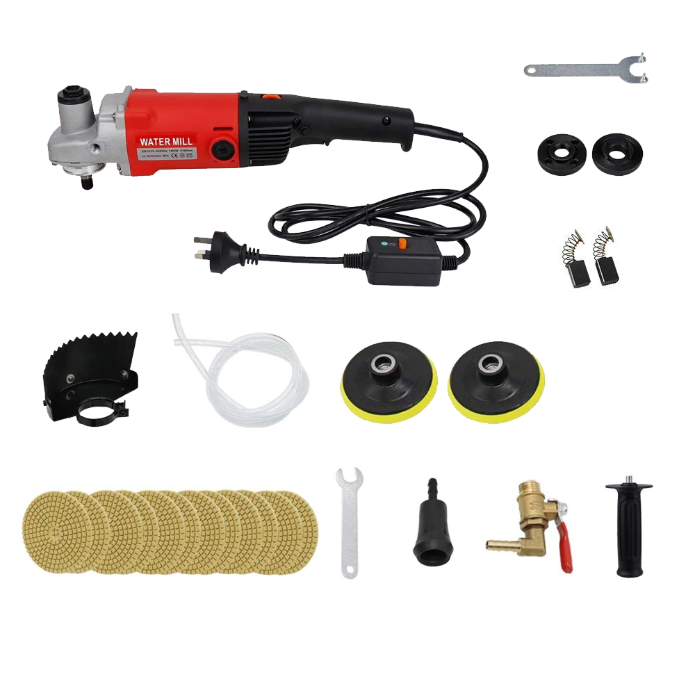 1400W Polisher Concrete Stone Wet Polishing Kit 6 Speed Grinder Including Cutting Wheel Splash Guard and 12 Grit Pads for Granite Marble Concrete Stones