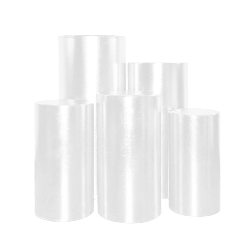 5Size Plinth Cover White Round Dessert Table Display Stand Elastic Cloth For Cylinder Pedestal Cake Wedding Flower Ceremony Photo Backdrop Event Decor