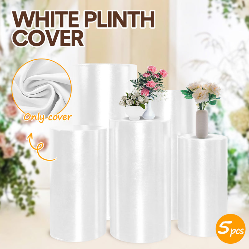 5Size Plinth Cover White Round Dessert Table Display Stand Elastic Cloth For Cylinder Pedestal Cake Wedding Flower Ceremony Photo Backdrop Event Decor