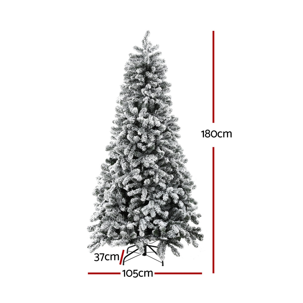 Jingle Jollys Christmas Tree 1.8m Snow Flocked LED Xmas Decoration 8 Light Modes