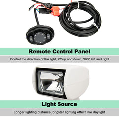 100W Halogen Marine Spotlight Remote-Controlled 2500 Lumens 360° Rotation IP67 Waterproof Durable Thermoplastic Build