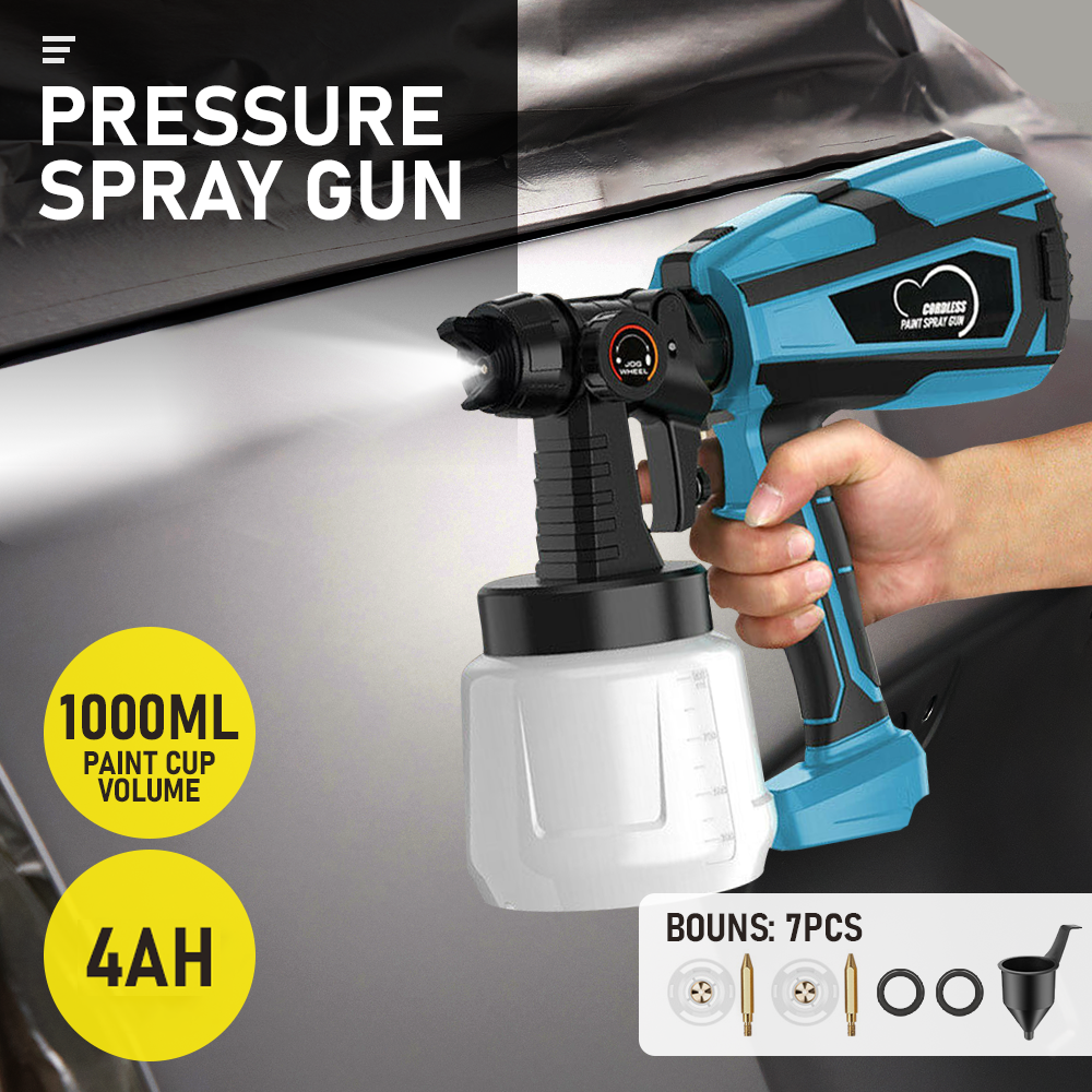 1000ml Cordless High Pressure Spray Gun Flow Adjustable Spray Gun Paint Sprayer Home Interior Exterior With 2 Nozzles For Makita 21V Battery-Skin Only