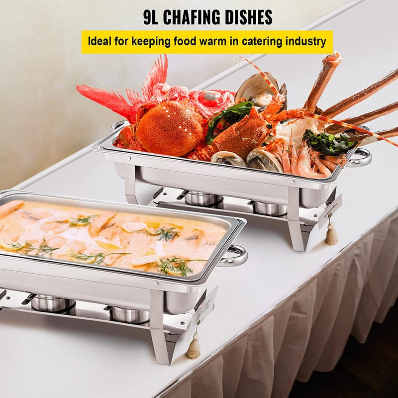 9Lx1 Food Buffet Warmer Pan Bain Marie Bow Chafing Dish Insulated Stainless Steel Stackable Tray Catering Food Server Set with Lid Party Banquet Dining