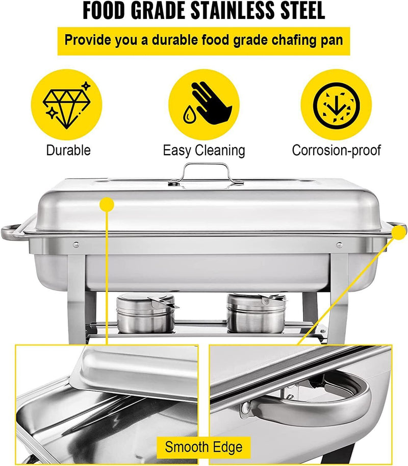 9Lx1 Food Buffet Warmer Pan Bain Marie Bow Chafing Dish Insulated Stainless Steel Stackable Tray Catering Food Server Set with Lid Party Banquet Dining