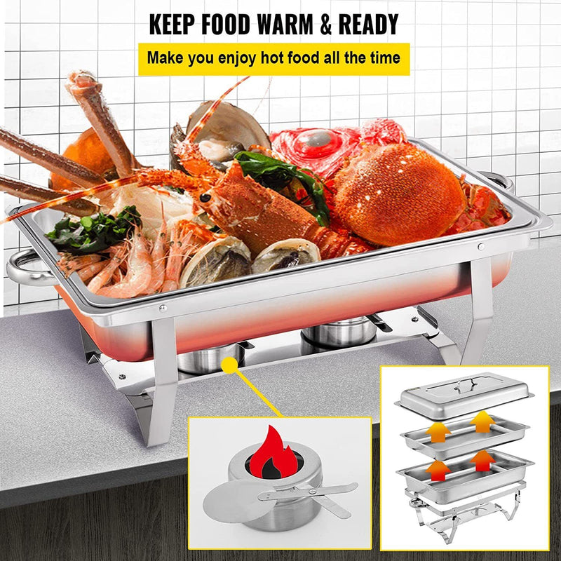 9Lx1 Food Buffet Warmer Pan Bain Marie Bow Chafing Dish Insulated Stainless Steel Stackable Tray Catering Food Server Set with Lid Party Banquet Dining