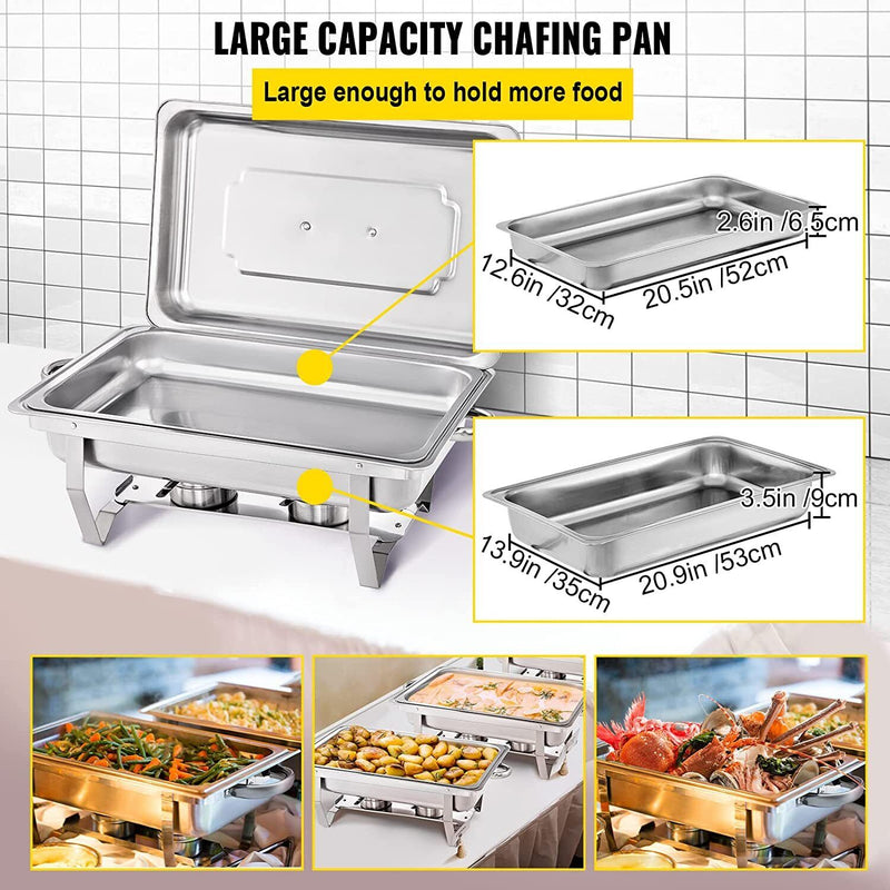 9Lx1 Food Buffet Warmer Pan Bain Marie Bow Chafing Dish Insulated Stainless Steel Stackable Tray Catering Food Server Set with Lid Party Banquet Dining