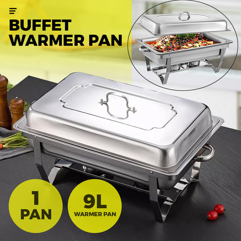 9Lx1 Food Buffet Warmer Pan Bain Marie Bow Chafing Dish Insulated Stainless Steel Stackable Tray Catering Food Server Set with Lid Party Banquet Dining