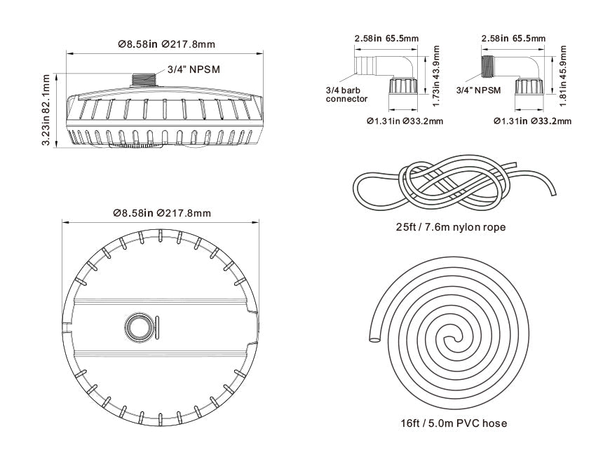 Seaflo Pool Cover Pump Auto On-Off with 25ft Cord 3/4" Hose Adapter Durable Build and Automatic Operation for Easy Water Removal