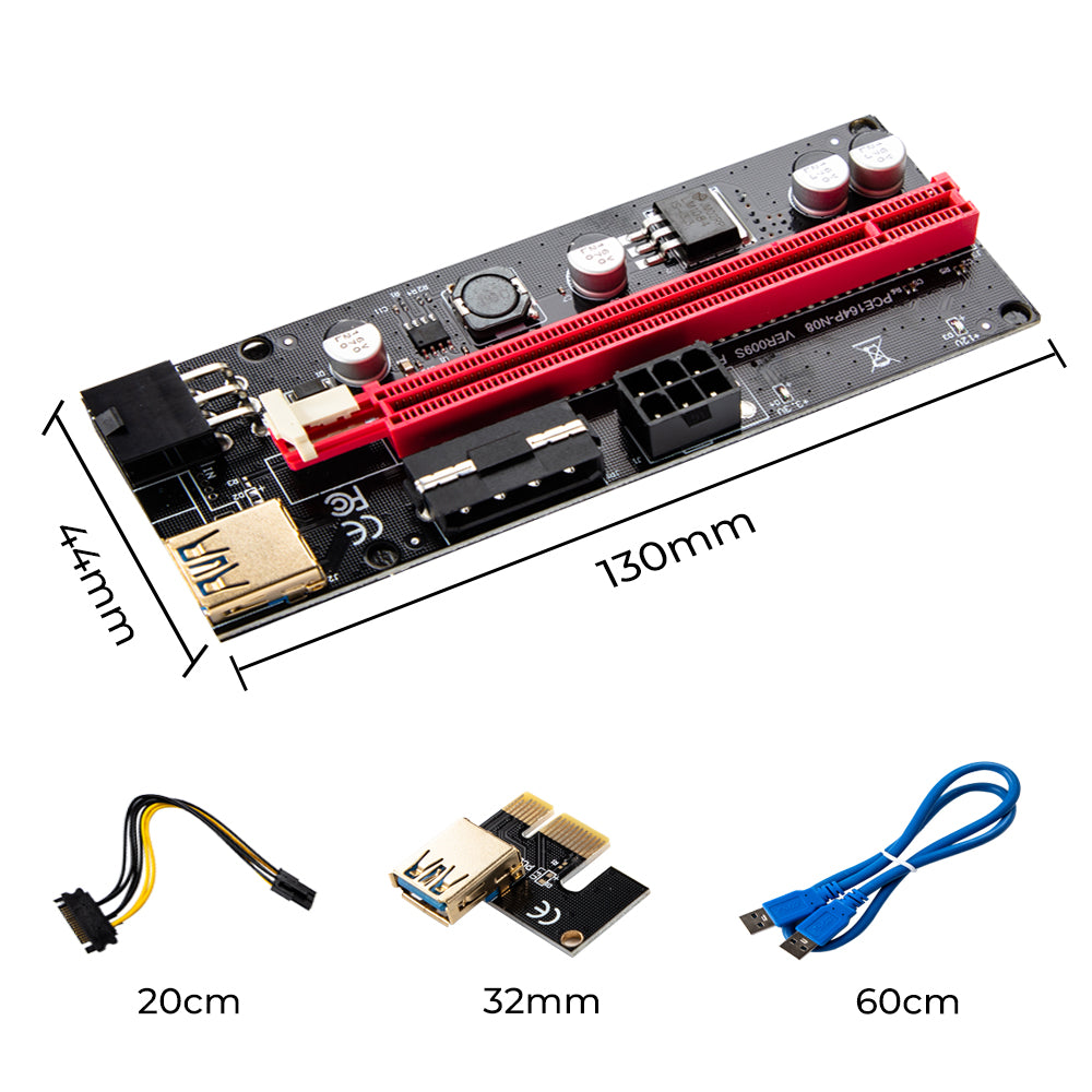 PCIe 1X-16X Riser Extender Kit for Aussie Crypto Miners Gold-Plated Zero Signal Loss 6-Pack Mining Rig with 60cm USB3 Cables Fixed Buckle Stable Power