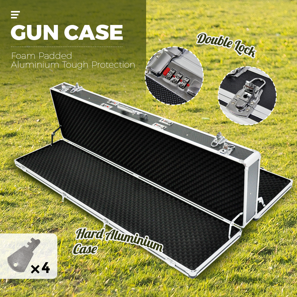 2 in 1 Hard Case Aluminium Tough Double Sided Hunting Safes Shot Case Lightweight Carry Boxes Foam Padded Protection Lockable with Keys