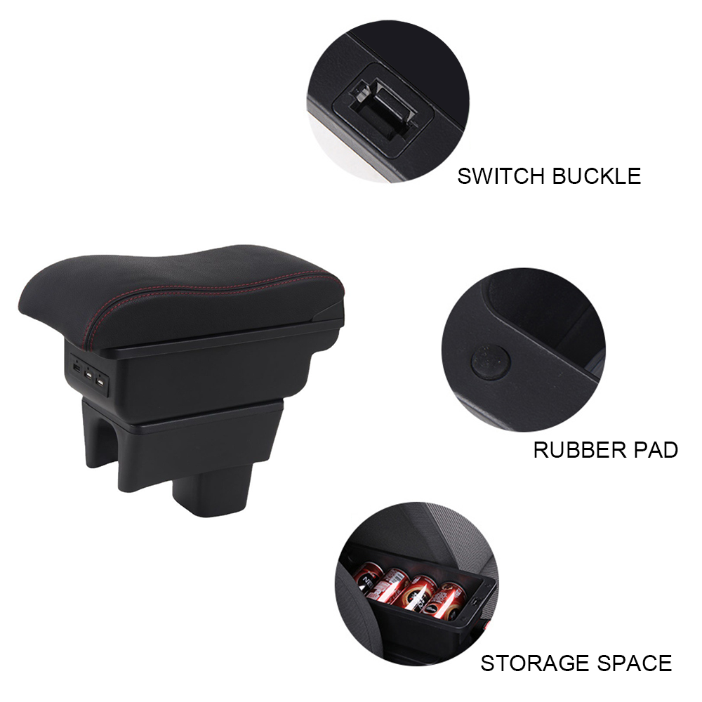 Suzuki Swift 2005-2021 Center Central Storage Car Console Seat Armrest Box Durable ABS Armrest Box Replacement Double Layer Black With USB Cable