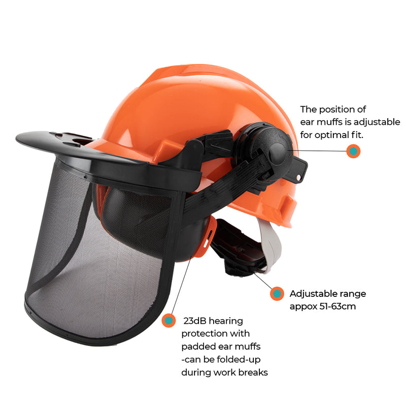 Chainsaw Brushcutter Hard Hat Safety Helmet Face Shield With Visor & Ear Muffs For Landscaping Gardening Lawn Mowing Edge Trimming CE Approved