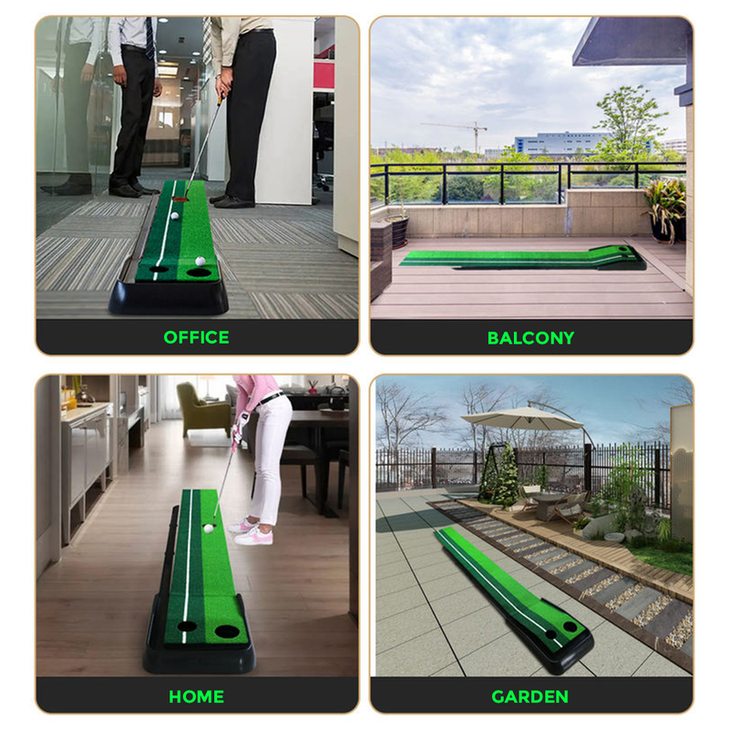 2.5M Golf Putting Mat Auto Return Trainer Golf Putting Trainer Green Mat Golf Training Practice Equipment Dual-Track for Indoor Outdoor 3 Holes 2 Size