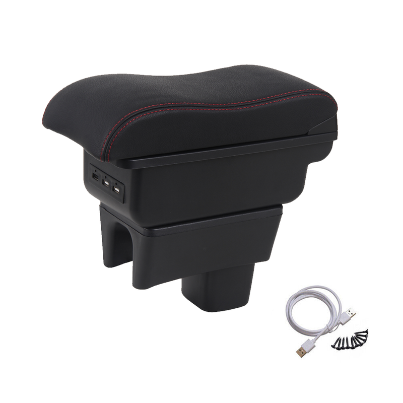 Suzuki Swift 2005-2021 Center Central Storage Car Console Seat Armrest Box Durable ABS Armrest Box Replacement Double Layer Black With USB Cable