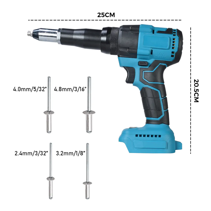 Cordless Electric Rivet Gun-Brushless Automatic Blind Rivet Tool Kit Riveting Gun Body Compatible for Makita Battery 18V-Skin with 4 Rivets